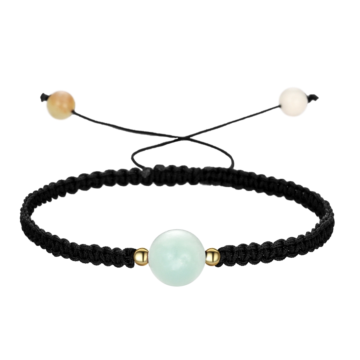 14mm Men Women Hand-Woven strands Beaded Lucky Chinese Knot Adjustable Rope Bracelets Natural Stone Black Onyx Ball Beads Braid Handmade Feng Shui
