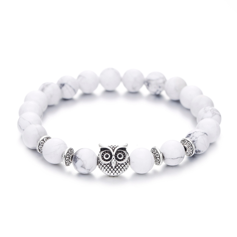 Inner Peace Heart Healing Amethyst Stone Owl beaded strands Hand Bracelet 8MM Energy Beads Purple Gemstone Silver For Women and men