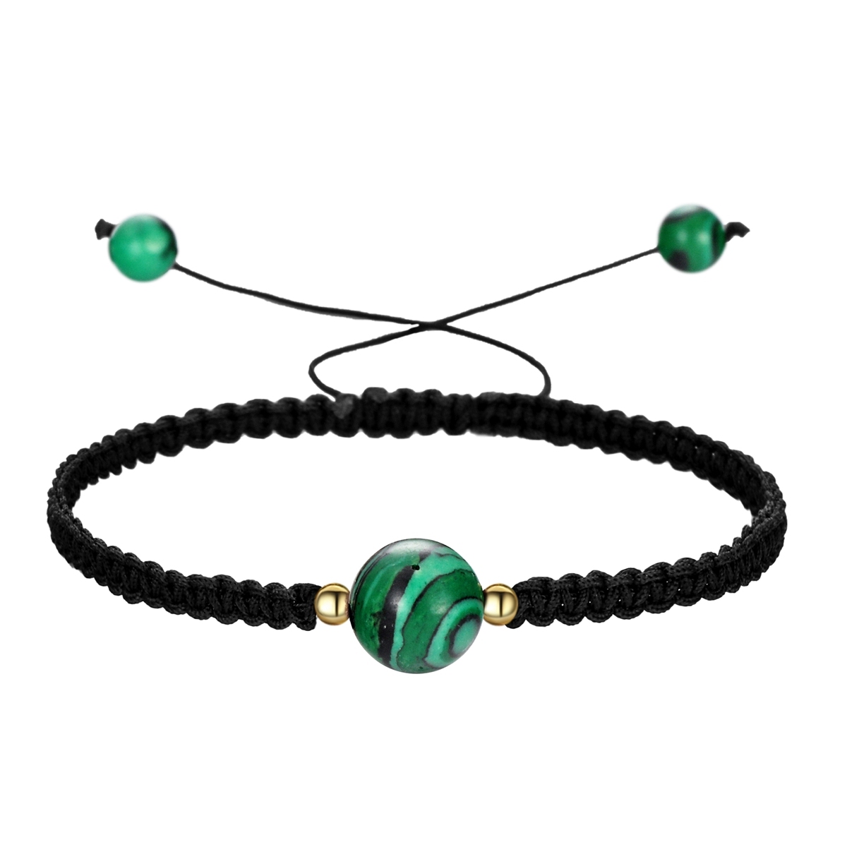 14mm Men Women Hand-Woven strands Beaded Lucky Chinese Knot Adjustable Rope Bracelets Natural Stone Black Onyx Ball Beads Braid Handmade Feng Shui