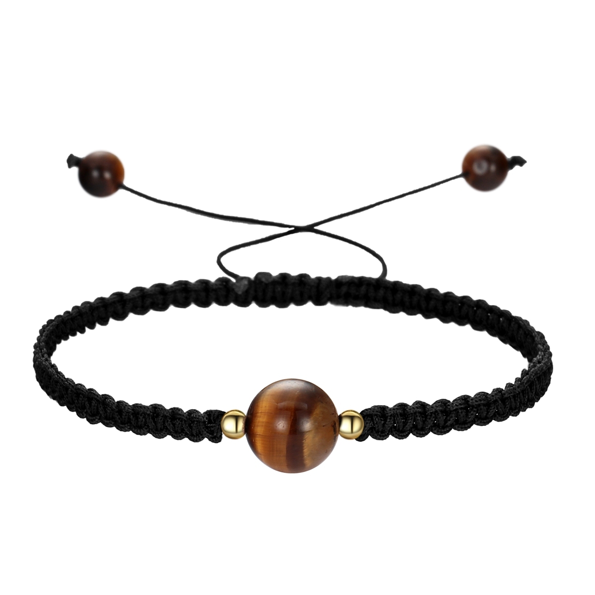 12mm Men Women Hand-Woven strands Beaded Lucky Chinese Knot Adjustable Rope Bracelets Natural Stone Black Onyx Ball Beads Braid Handmade Feng Shui