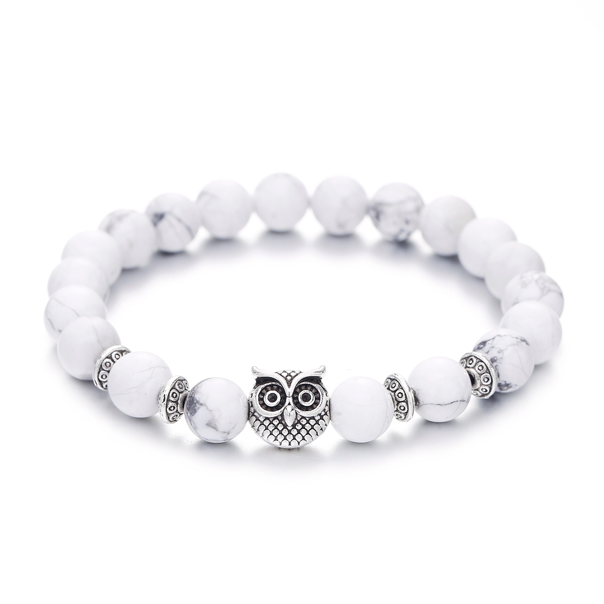 Inner Peace Heart Healing Amethyst Stone Owl beaded strands Hand Bracelet 8MM Energy Beads Purple Gemstone Silver For Women and men