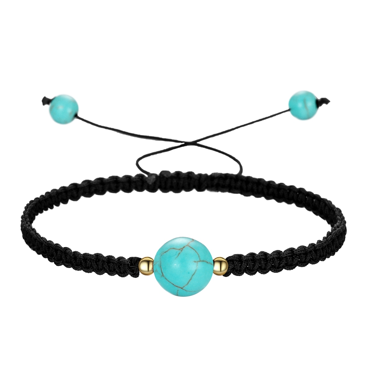 14mm Men Women Hand-Woven strands Beaded Lucky Chinese Knot Adjustable Rope Bracelets Natural Stone Black Onyx Ball Beads Braid Handmade Feng Shui