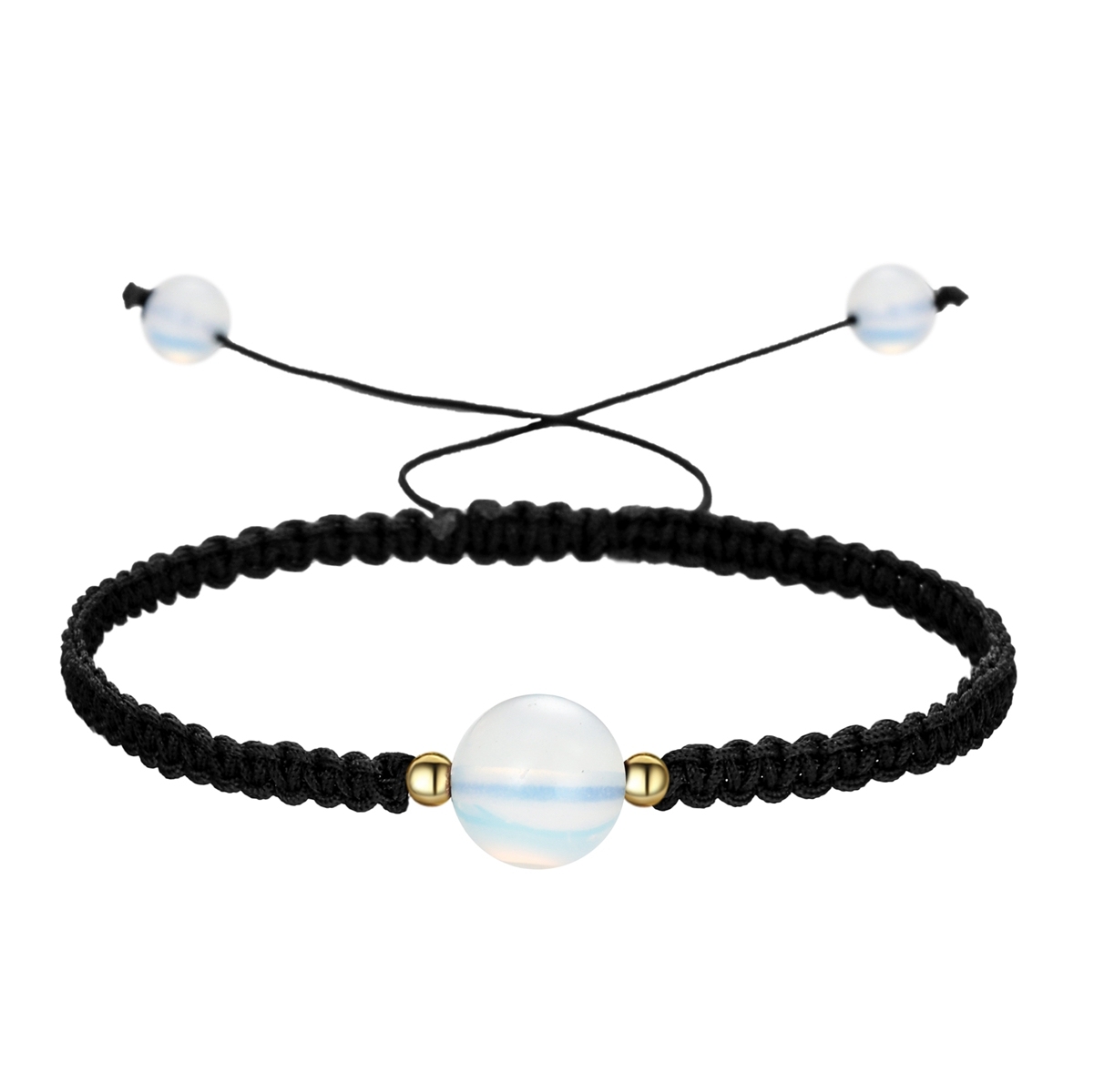 10mm Men Women Hand-Woven strands Beaded Lucky Chinese Knot Adjustable Rope Bracelets Natural Stone Black Onyx Ball Beads Braid Handmade Feng Shui