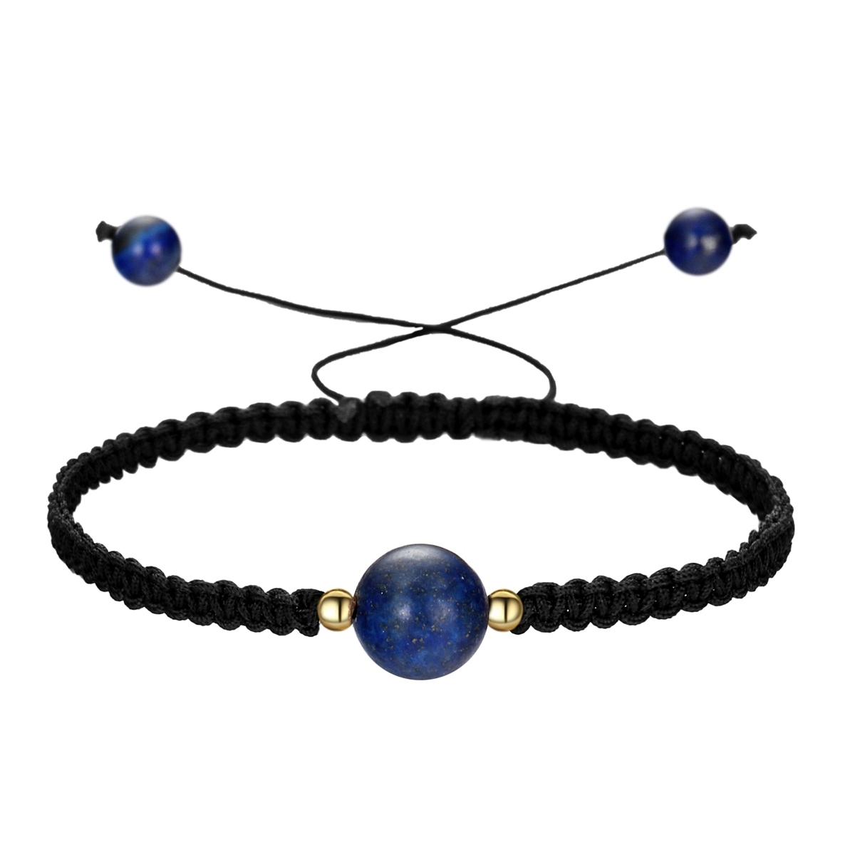 14mm Men Women Hand-Woven strands Beaded Lucky Chinese Knot Adjustable Rope Bracelets Natural Stone Black Onyx Ball Beads Braid Handmade Feng Shui