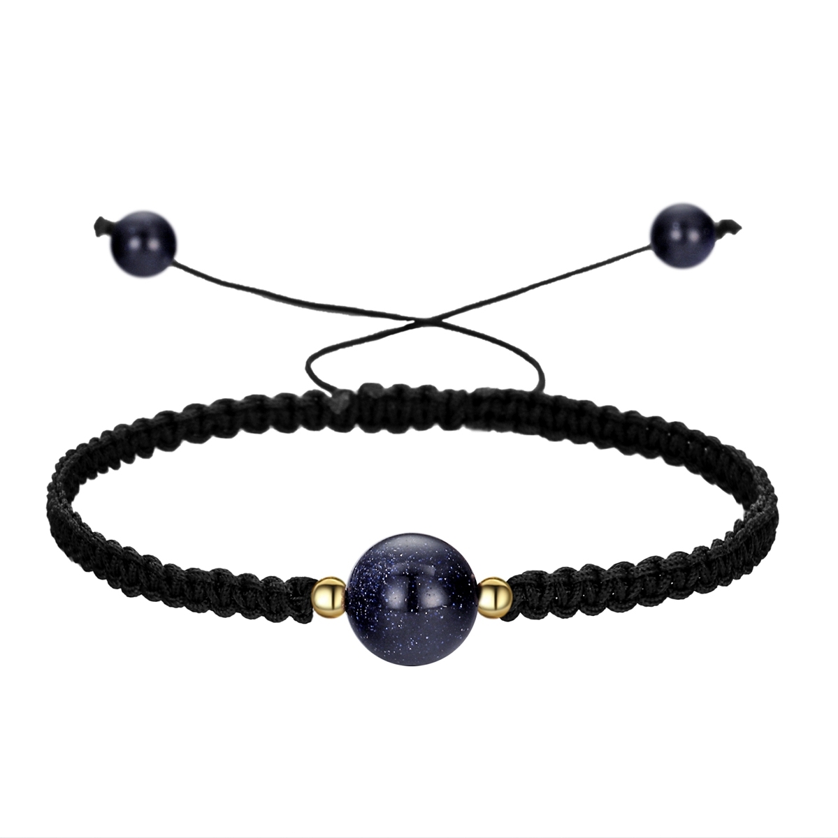 14mm Men Women Hand-Woven strands Beaded Lucky Chinese Knot Adjustable Rope Bracelets Natural Stone Black Onyx Ball Beads Braid Handmade Feng Shui