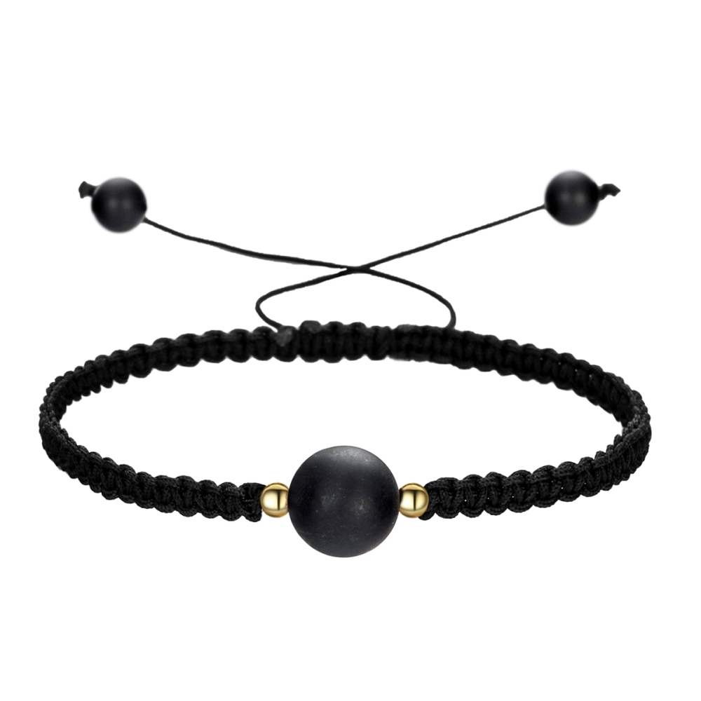 14mm Men Women Hand-Woven strands Beaded Lucky Chinese Knot Adjustable Rope Bracelets Natural Stone Black Onyx Ball Beads Braid Handmade Feng Shui