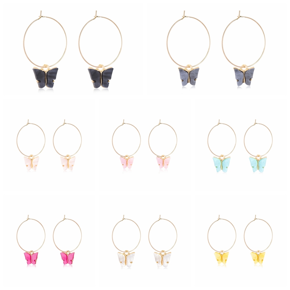 Large Circle Butterfly Earrings  Colorful Acrylic Butterfly Earrings for Women Girls Teen Girls Charm Hoop Earrings