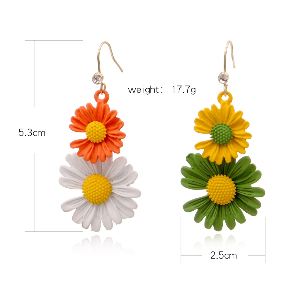 Boho Flower Stud Earrings for Women Girls Flower Shaped Daisy Earrings with Gold Bud Double Metal Flower Dangle Drop Post