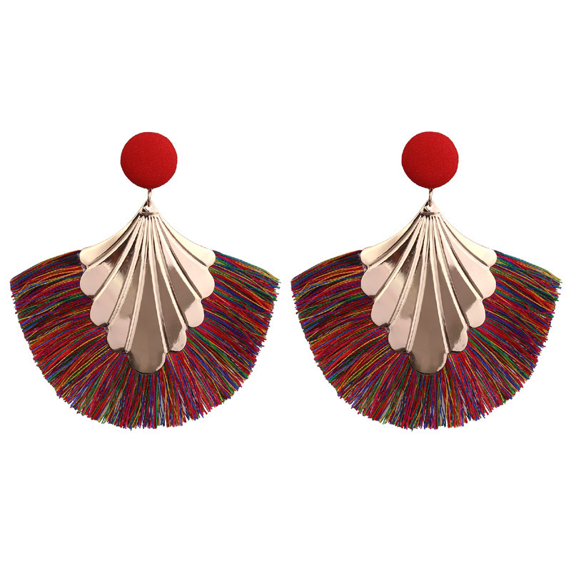 Wedding tassel earrings, bohemian fan tassel alloy hanging ladies bridesmaid stainless steel earrings