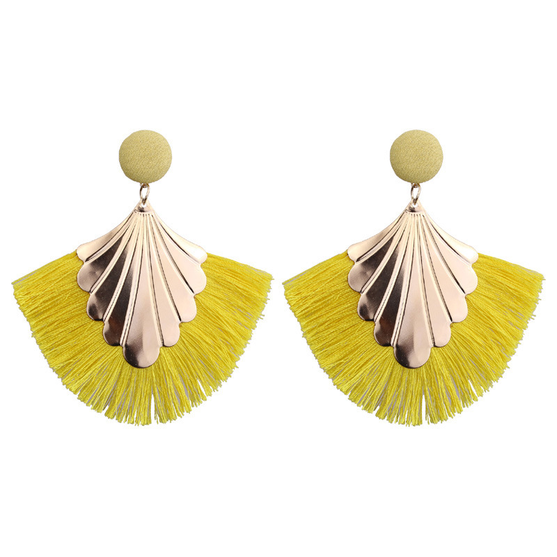 Wedding tassel earrings, bohemian fan tassel alloy hanging ladies bridesmaid stainless steel earrings