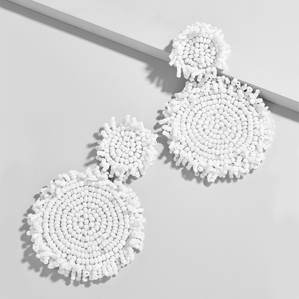 Charm Sun flower Shape Earrings Cute Rice Bead Woven stud Pendant Dangle Fresh Chic Women Girls