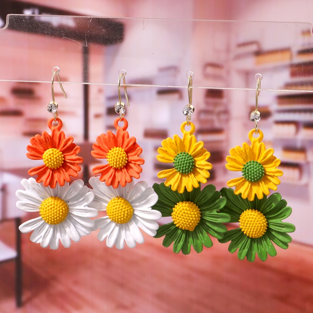 Boho Flower Stud Earrings for Women Girls Flower Shaped Daisy Earrings with Gold Bud Double Metal Flower Dangle Drop Post