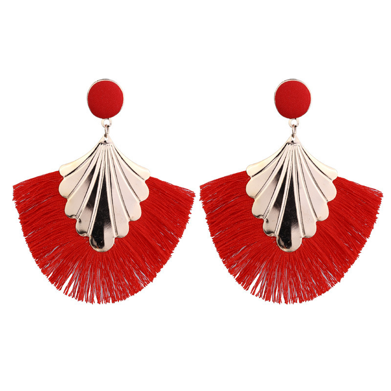 Wedding tassel earrings, bohemian fan tassel alloy hanging ladies bridesmaid stainless steel earrings