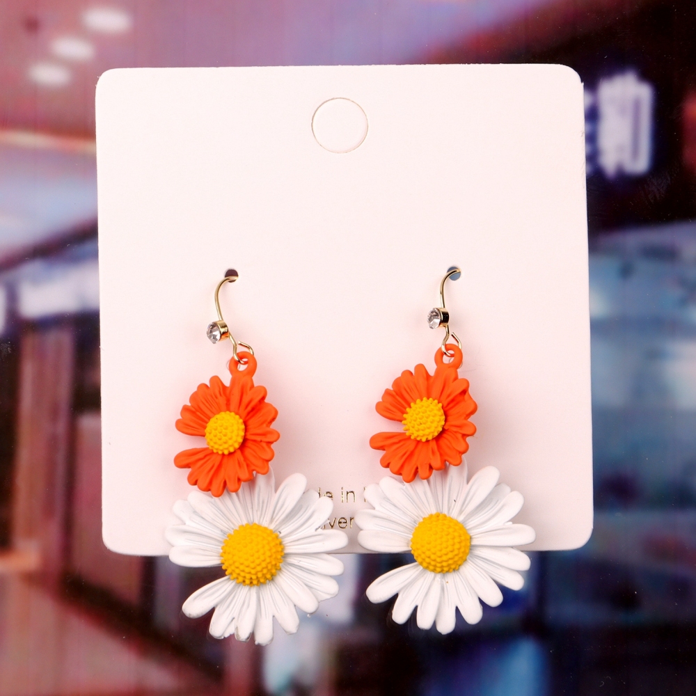 Boho Flower Stud Earrings for Women Girls Flower Shaped Daisy Earrings with Gold Bud Double Metal Flower Dangle Drop Post