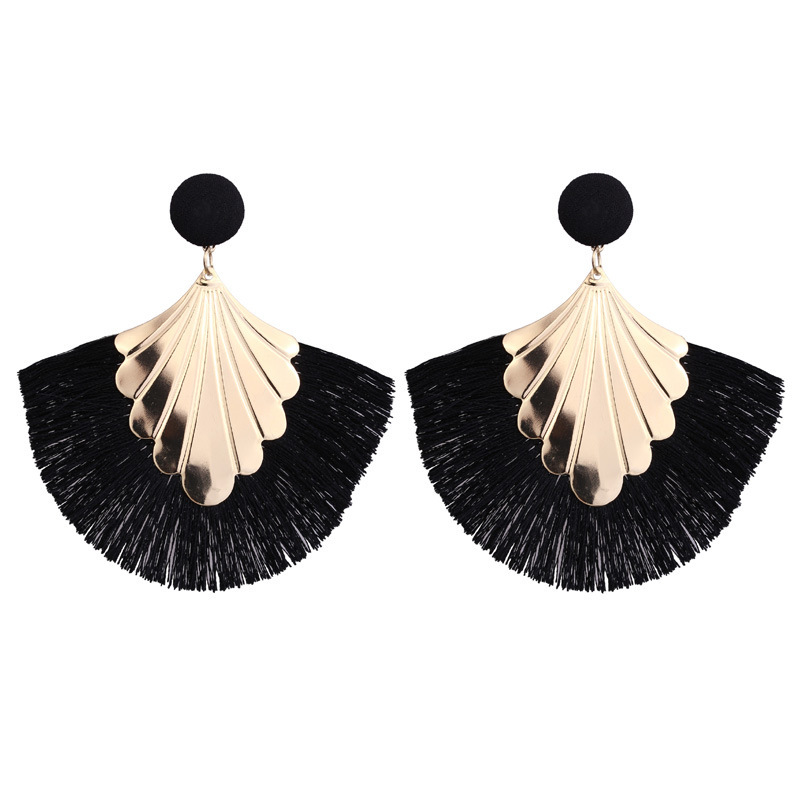 Wedding tassel earrings, bohemian fan tassel alloy hanging ladies bridesmaid stainless steel earrings