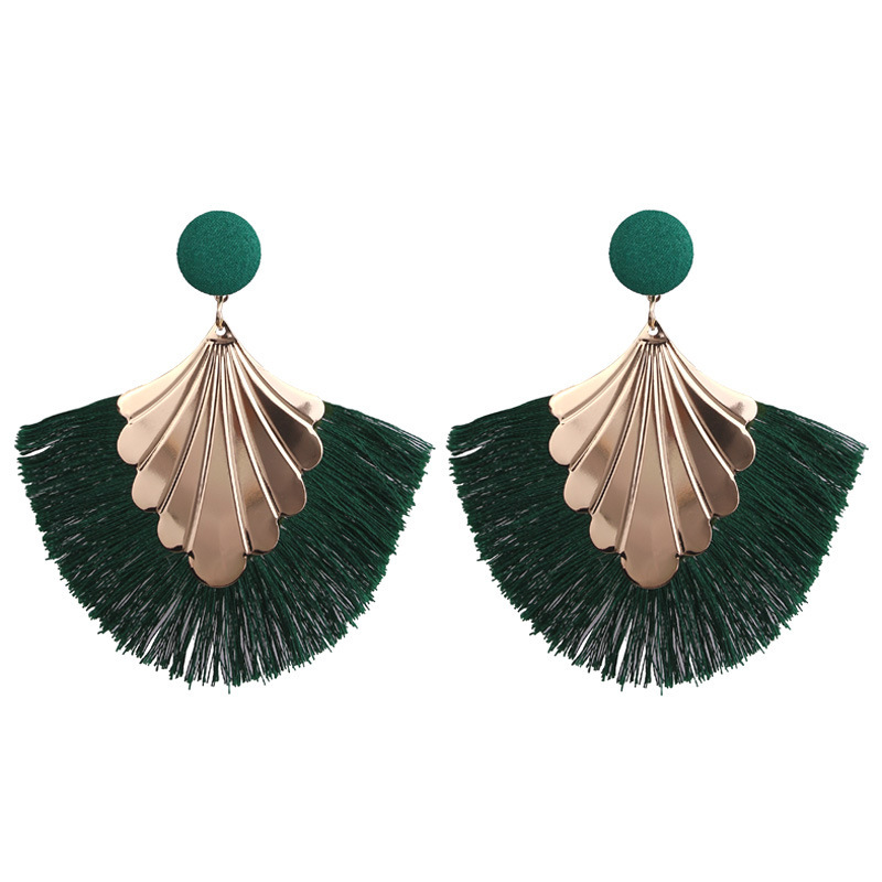 Wedding tassel earrings, bohemian fan tassel alloy hanging ladies bridesmaid stainless steel earrings