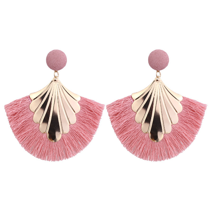 Wedding tassel earrings, bohemian fan tassel alloy hanging ladies bridesmaid stainless steel earrings