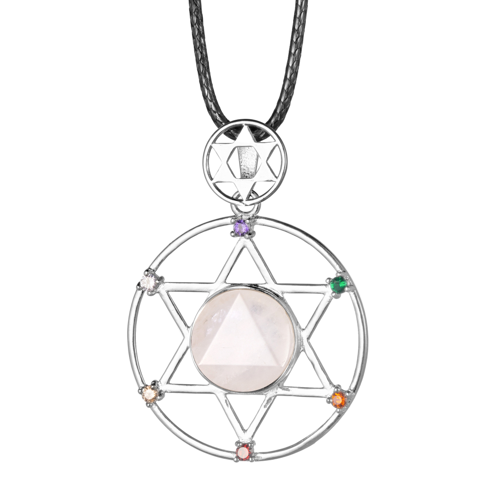 Sterling Silver Hexagram Star Pendant Necklace Cut Crystal Stone David Star Shield Hexagram Star Double Layer Diamond Jewelry