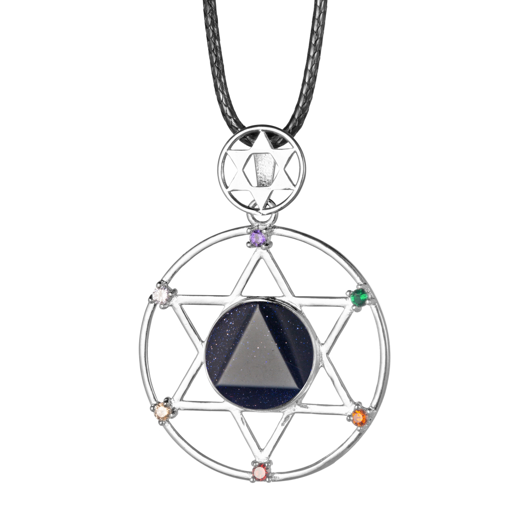 Sterling Silver Hexagram Star Pendant Necklace Cut Crystal Stone David Star Shield Hexagram Star Double Layer Diamond Jewelry