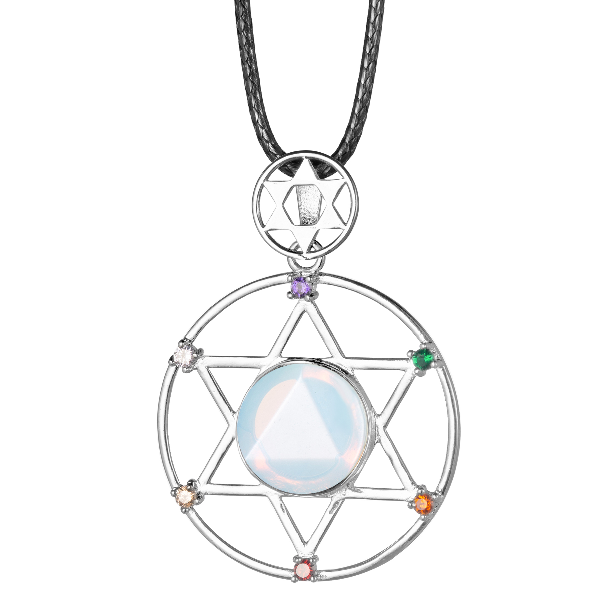 Sterling Silver Hexagram Star Pendant Necklace Cut Crystal Stone David Star Shield Hexagram Star Double Layer Diamond Jewelry