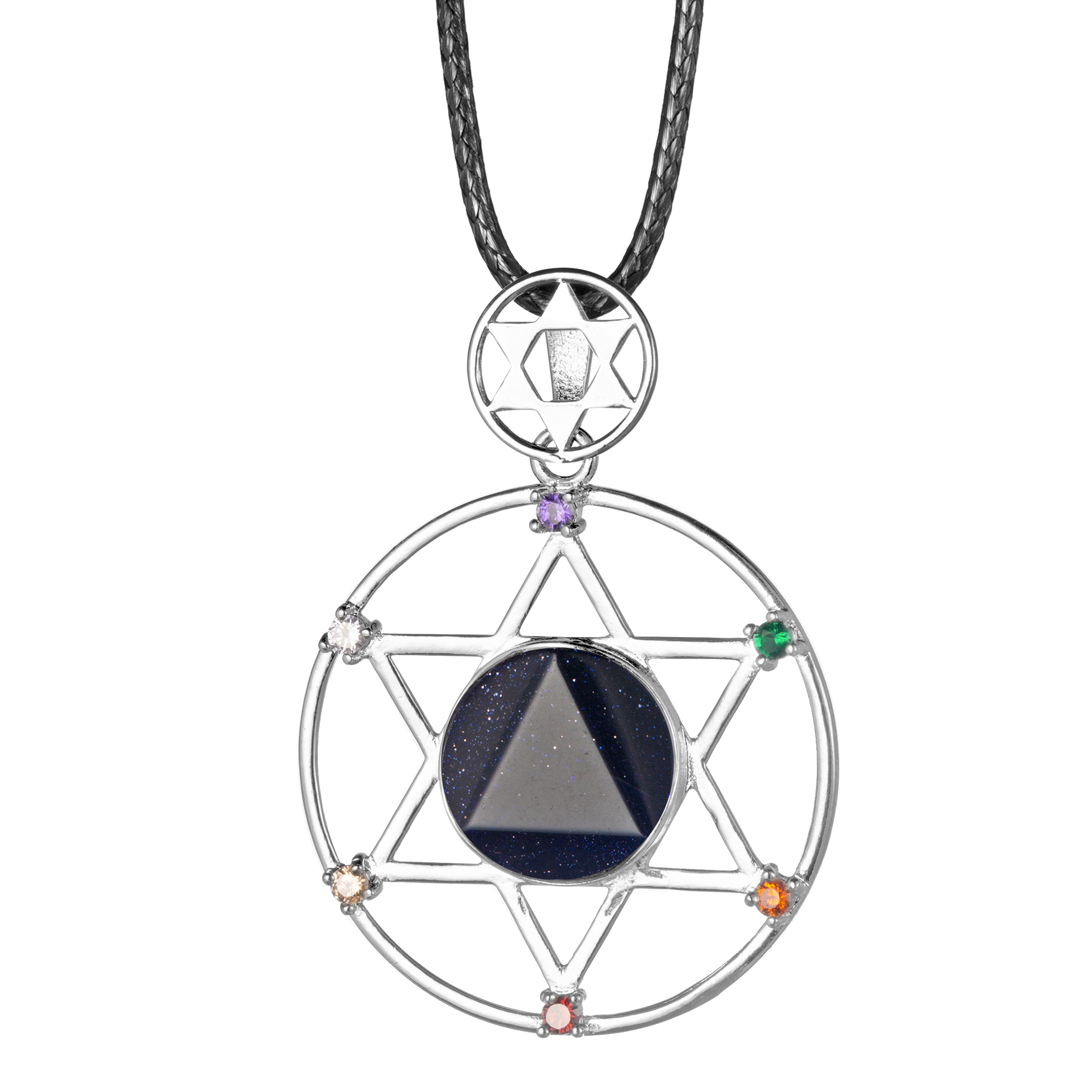 Sterling Silver Hexagram Star Pendant Necklace Cut Crystal Stone David Star Shield Hexagram Star Double Layer Diamond Jewelry