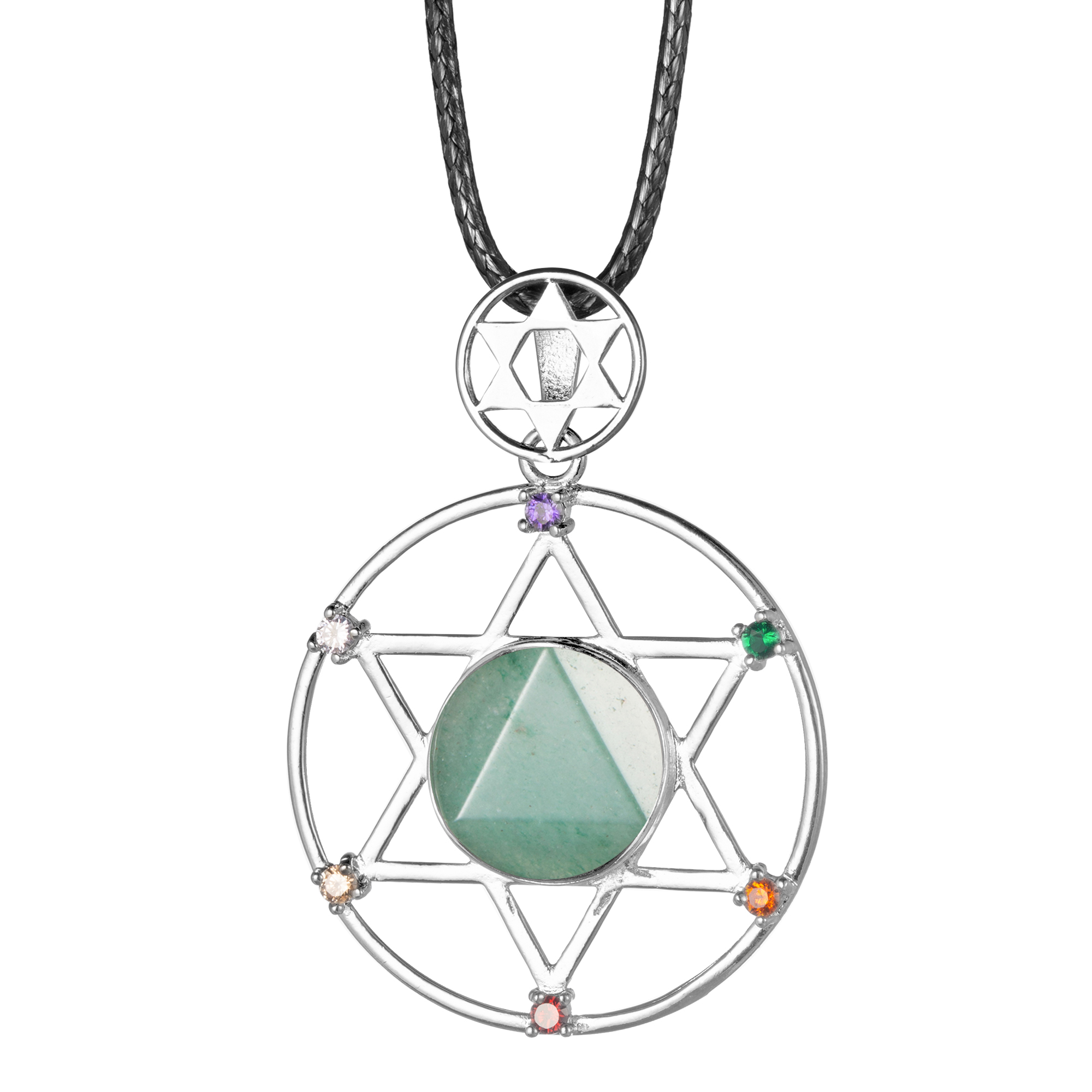 Sterling Silver Hexagram Star Pendant Necklace Cut Crystal Stone David Star Shield Hexagram Star Double Layer Diamond Jewelry