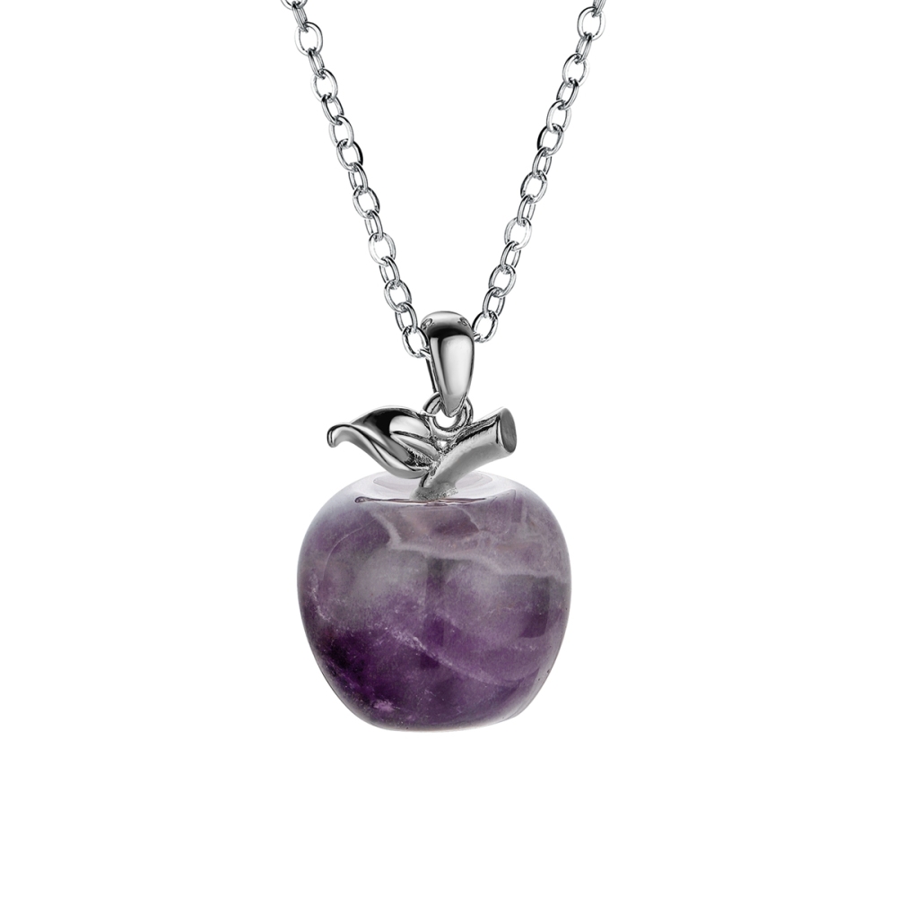 Stone Pendant Necklace Pure Natural Crystal Gemstone Christmas Apple Shape for Women and Girls Pendant Fashion Jewelry