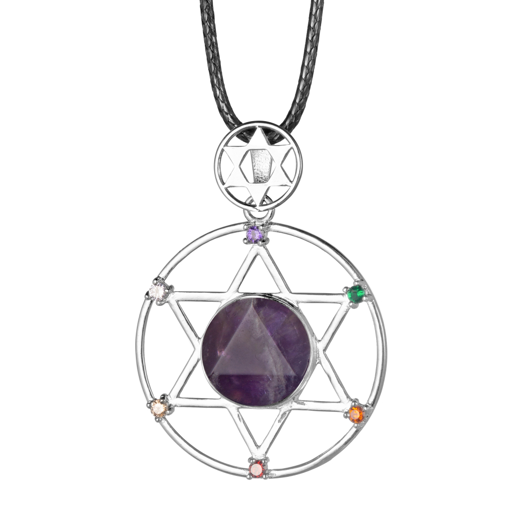 Sterling Silver Hexagram Star Pendant Necklace Cut Crystal Stone David Star Shield Hexagram Star Double Layer Diamond Jewelry