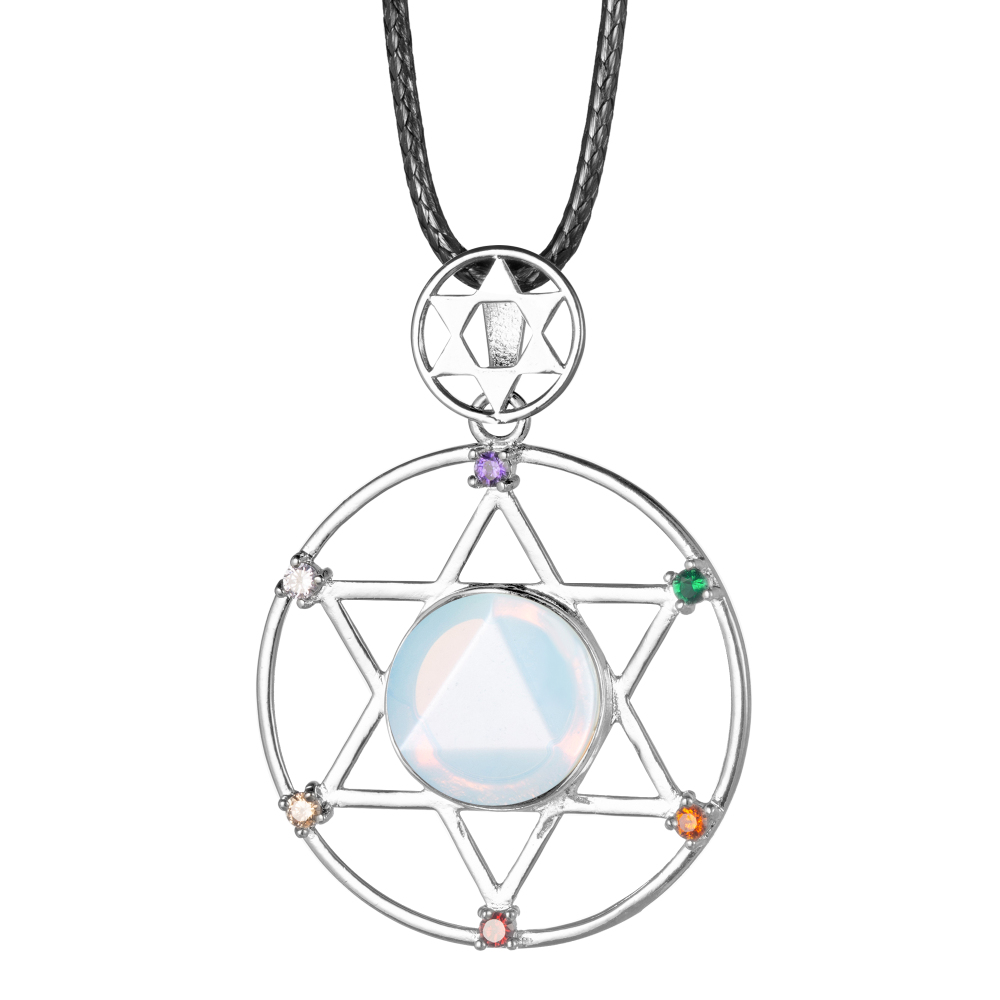 Sterling Silver Hexagram Star Pendant Necklace Cut Crystal Stone David Star Shield Hexagram Star Double Layer Diamond Jewelry
