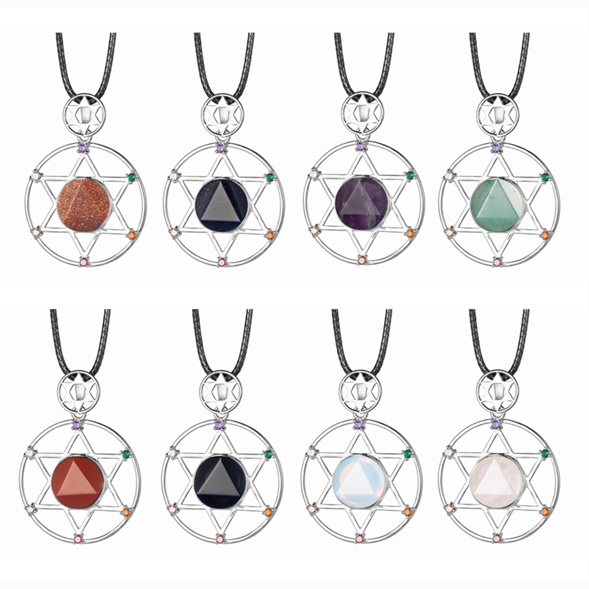 Sterling Silver Hexagram Star Pendant Necklace Cut Crystal Stone David Star Shield Hexagram Star Double Layer Diamond Jewelry