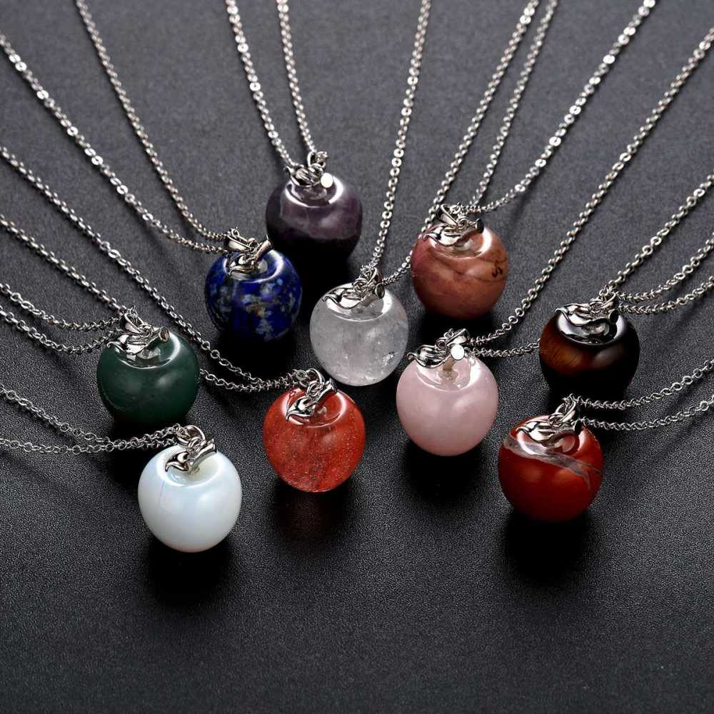 Stone Pendant Necklace Pure Natural Crystal Gemstone Christmas Apple Shape for Women and Girls Pendant Fashion Jewelry