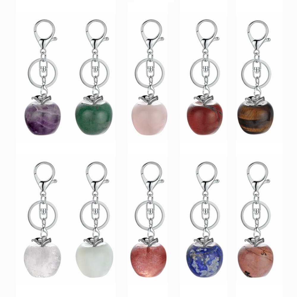 Double Pendant Natural Crystal Stone Apple Shape Stone Charm Jewelry DIY Necklace Keychain Men and Women