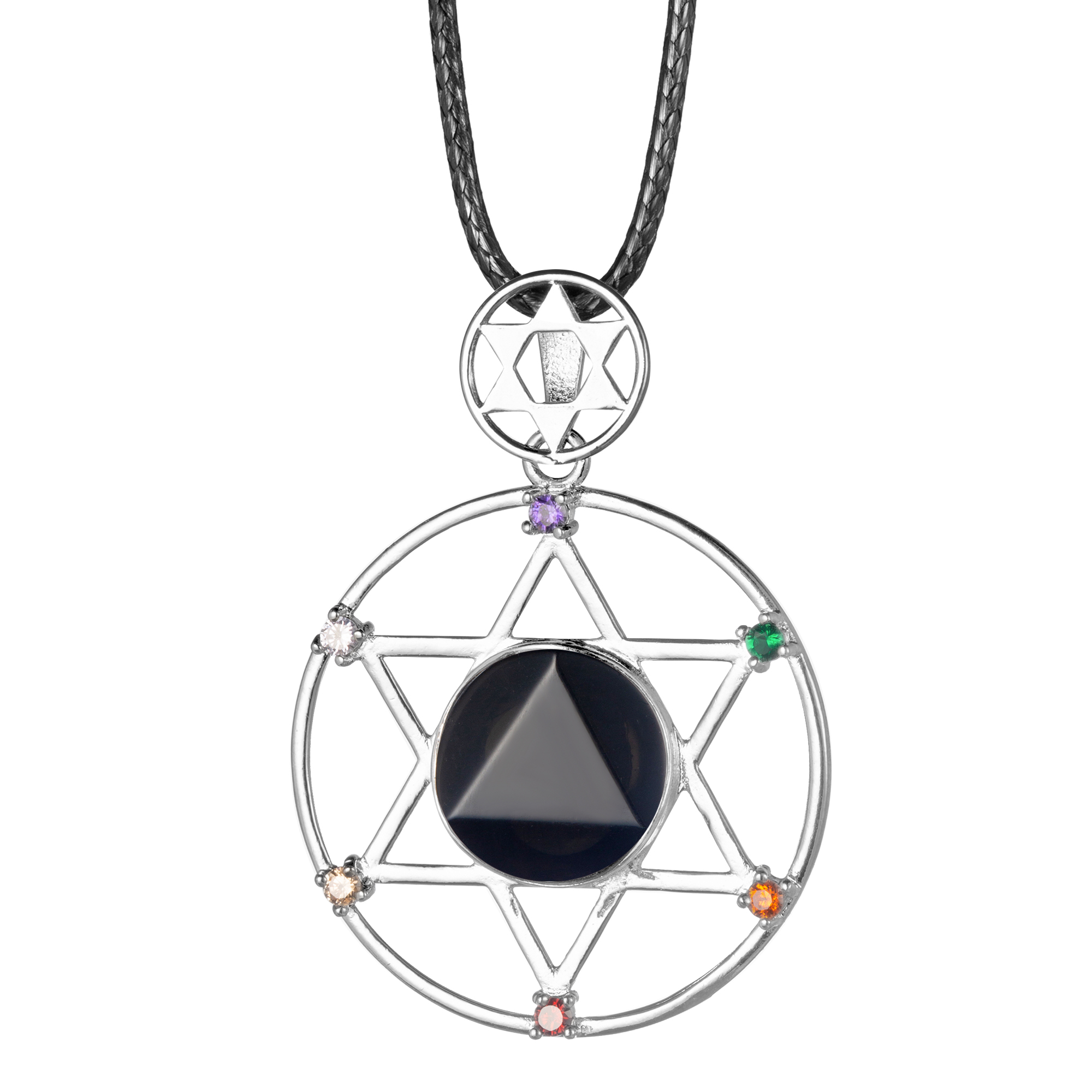 Sterling Silver Hexagram Star Pendant Necklace Cut Crystal Stone David Star Shield Hexagram Star Double Layer Diamond Jewelry