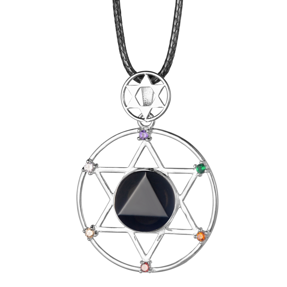 Sterling Silver Hexagram Star Pendant Necklace Cut Crystal Stone David Star Shield Hexagram Star Double Layer Diamond Jewelry