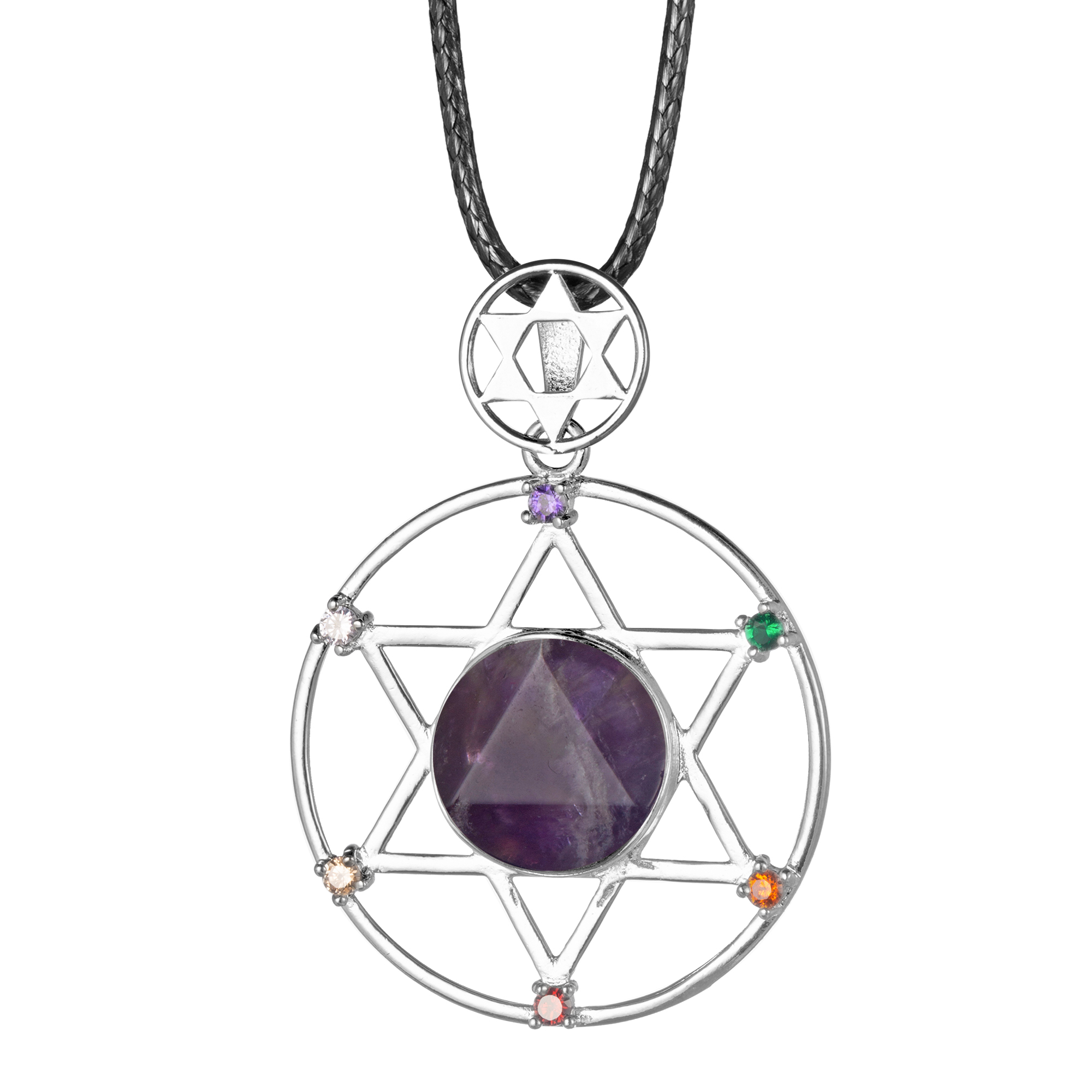 Sterling Silver Hexagram Star Pendant Necklace Cut Crystal Stone David Star Shield Hexagram Star Double Layer Diamond Jewelry