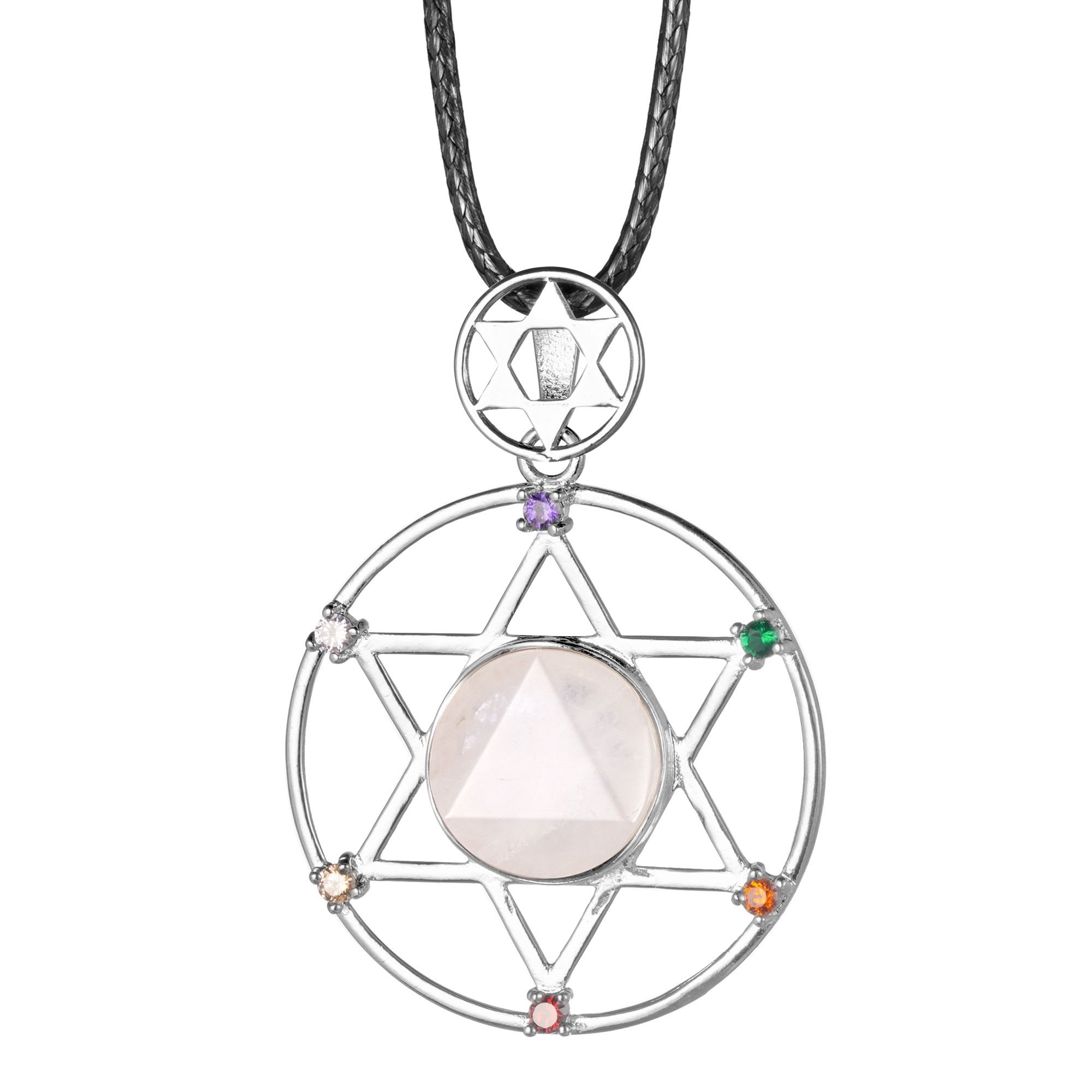 Sterling Silver Hexagram Star Pendant Necklace Cut Crystal Stone David Star Shield Hexagram Star Double Layer Diamond Jewelry