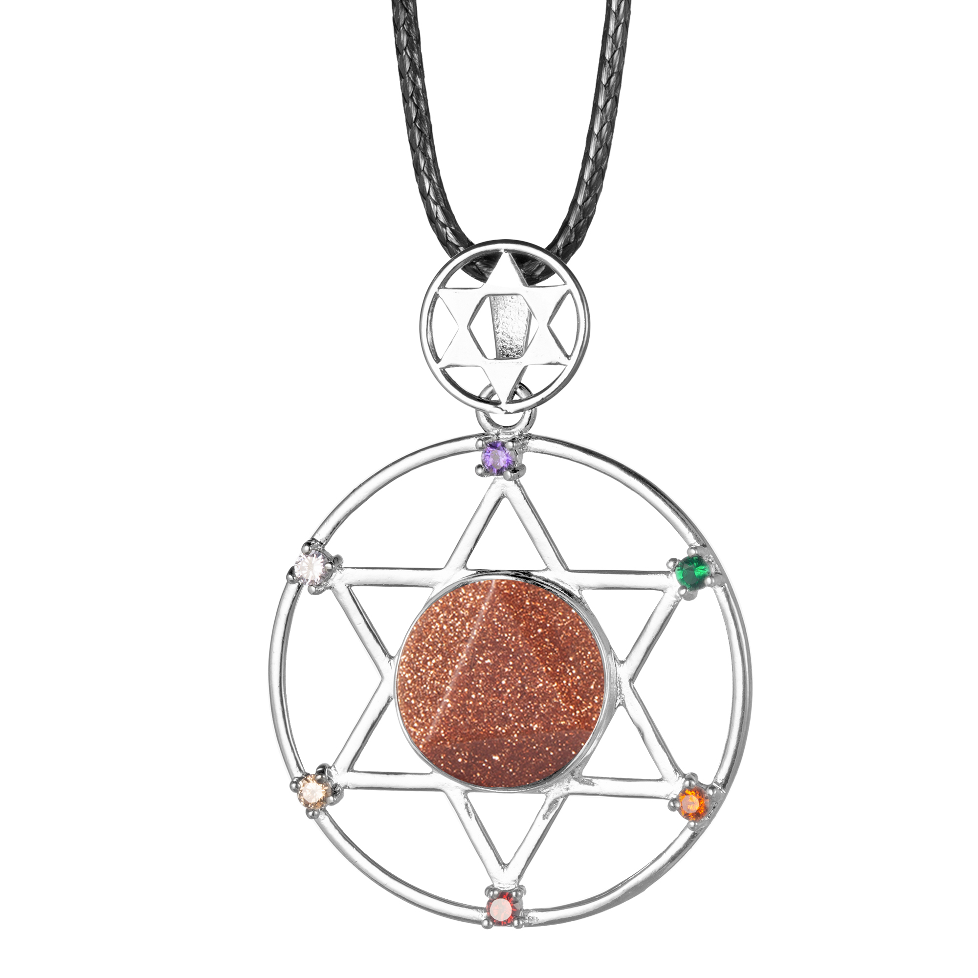 Sterling Silver Hexagram Star Pendant Necklace Cut Crystal Stone David Star Shield Hexagram Star Double Layer Diamond Jewelry