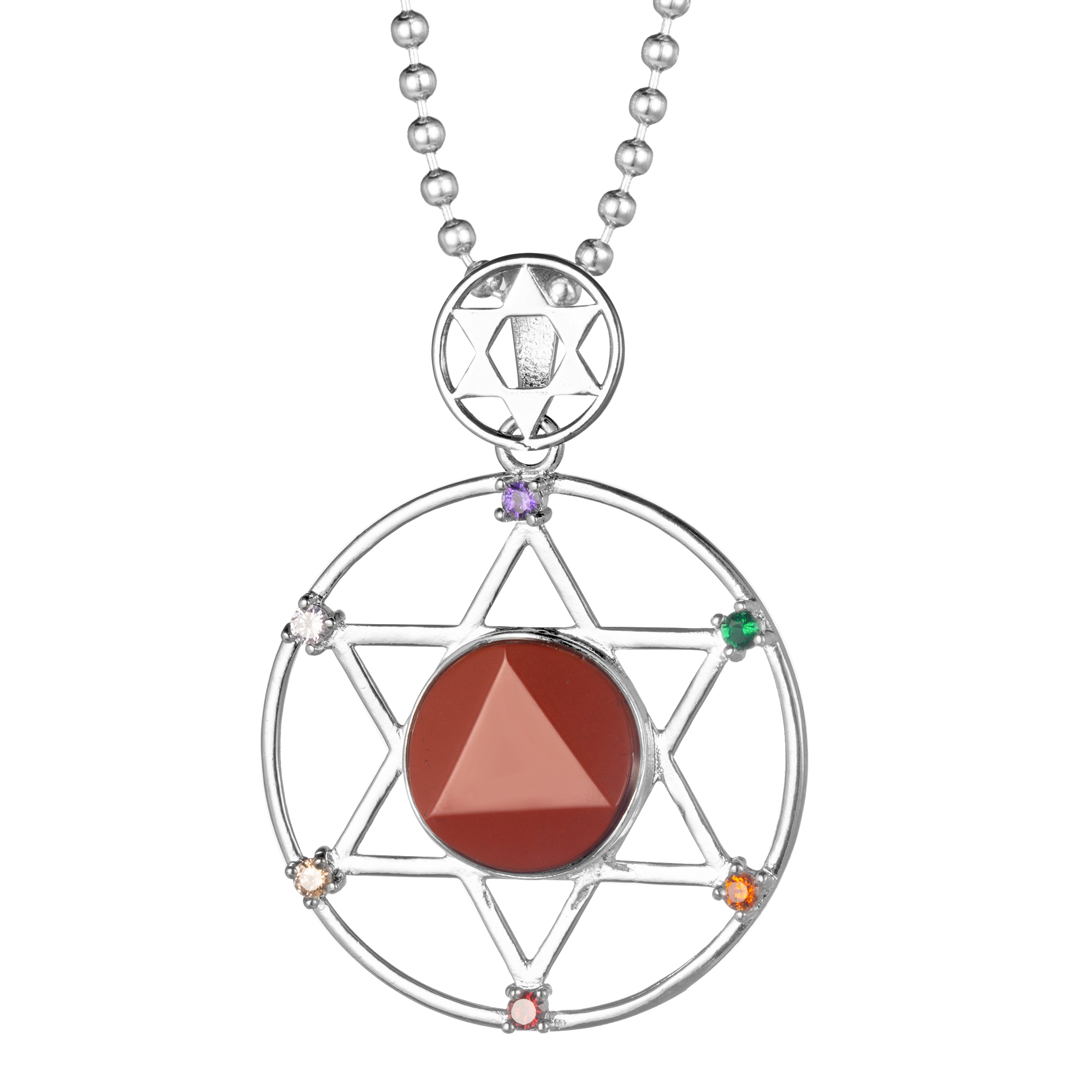 Sterling Silver Hexagram Star Pendant Necklace Cut Crystal Stone David Star Shield Hexagram Star Double Layer Diamond Jewelry