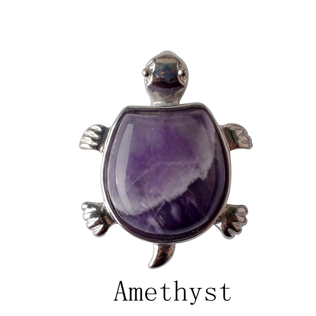 Silver Longevity Turtle Gemstone Pendant Healing Stone Necklace Tortoise Men's Women's Birthstone Jewelry Treatment