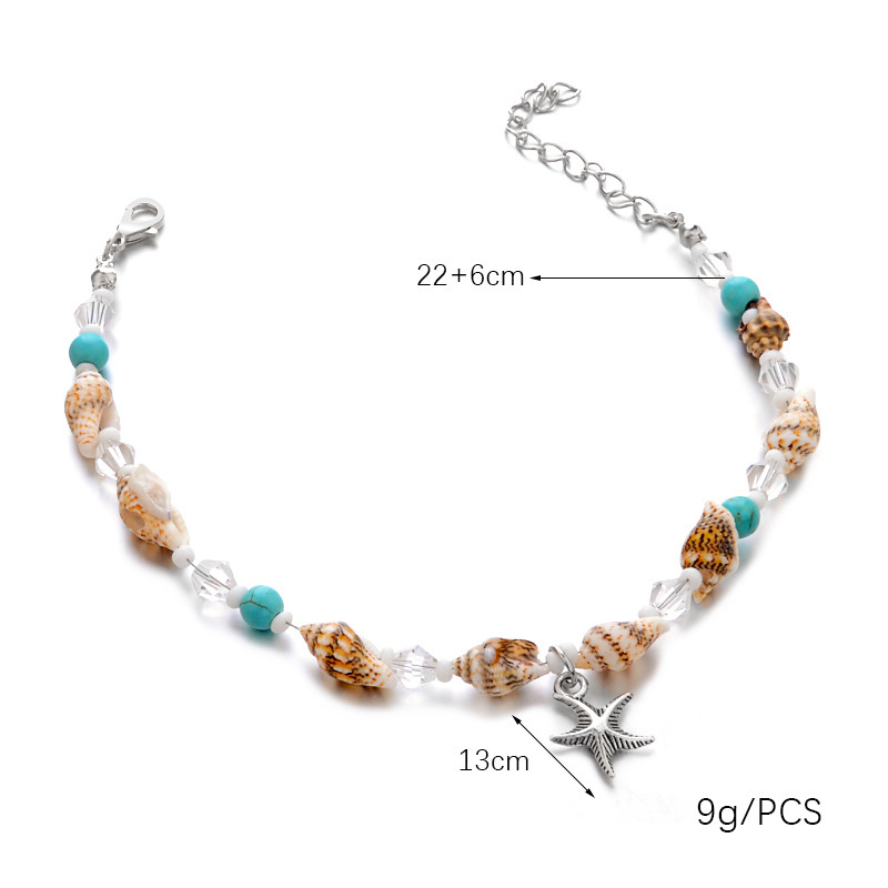 2 Piece Beach Ankle Chain Women's Shell Starfish  Multi-layer Beaded Bohemian Handmade Beach Ankle Chain Set