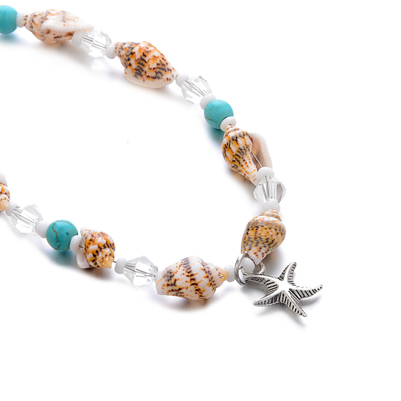 2 Piece Beach Ankle Chain Women's Shell Starfish  Multi-layer Beaded Bohemian Handmade Beach Ankle Chain Set