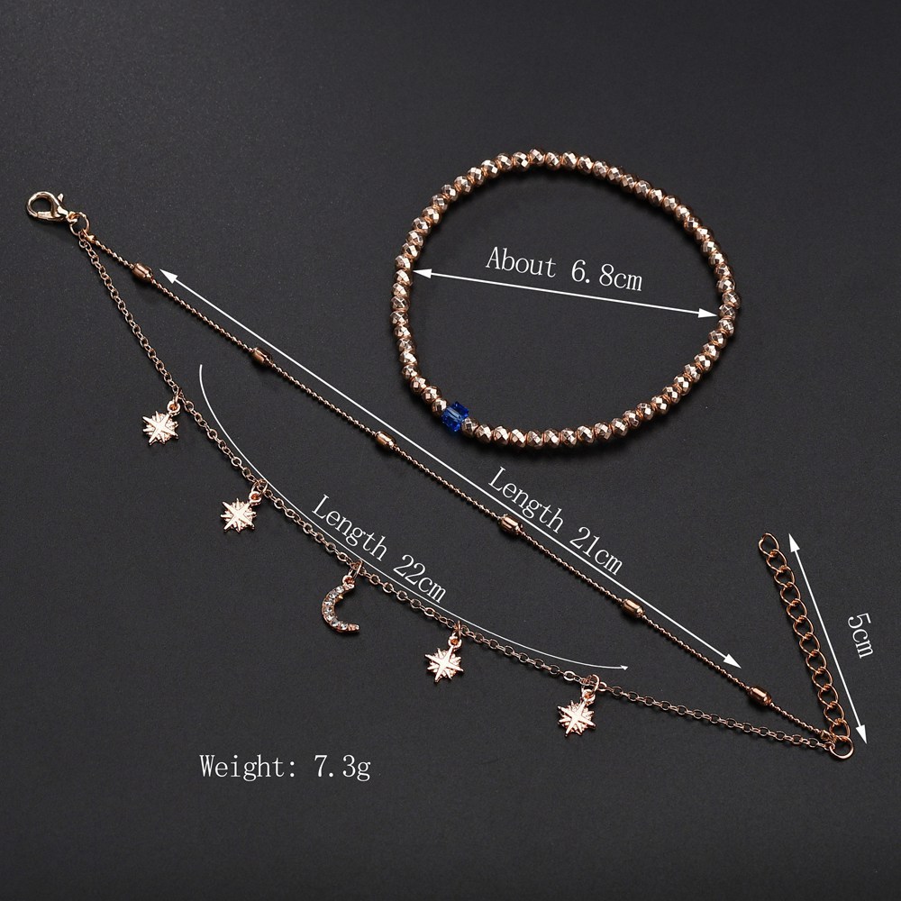 New Design Moon Crescent Star Anklet Bracelet Multilayer Hands Tassels Foot Chain Jewelry for Women Girls