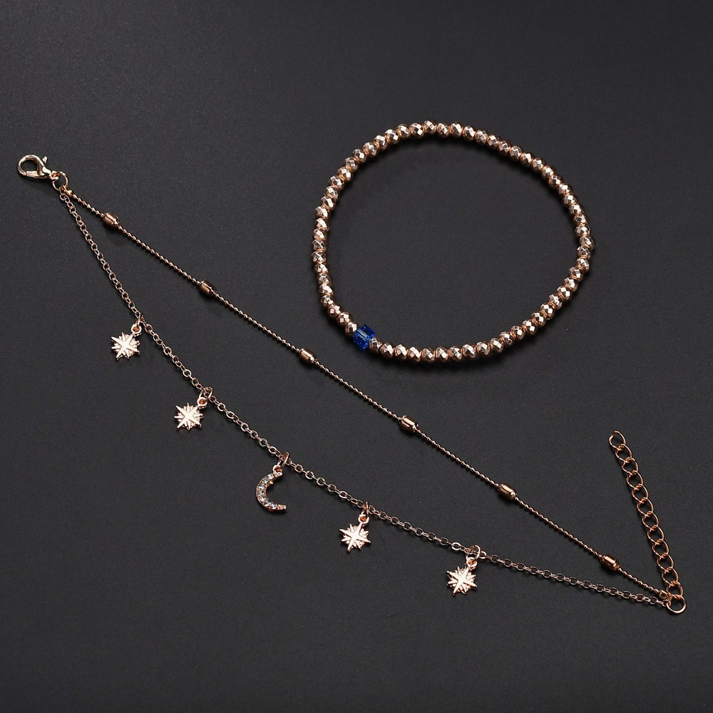 New Design Moon Crescent Star Anklet Bracelet Multilayer Hands Tassels Foot Chain Jewelry for Women Girls