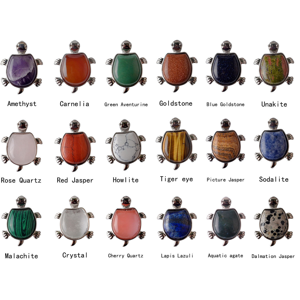 Silver Longevity Turtle Gemstone Pendant Healing Stone Necklace Tortoise Men's Women's Birthstone Jewelry Treatment