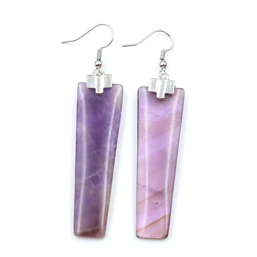 Fashion Earrings Natural Crystal Stone Geometric Amethyst Rose Quartz Tiger Eye Stones Earrings for Women and Girl Jewelry