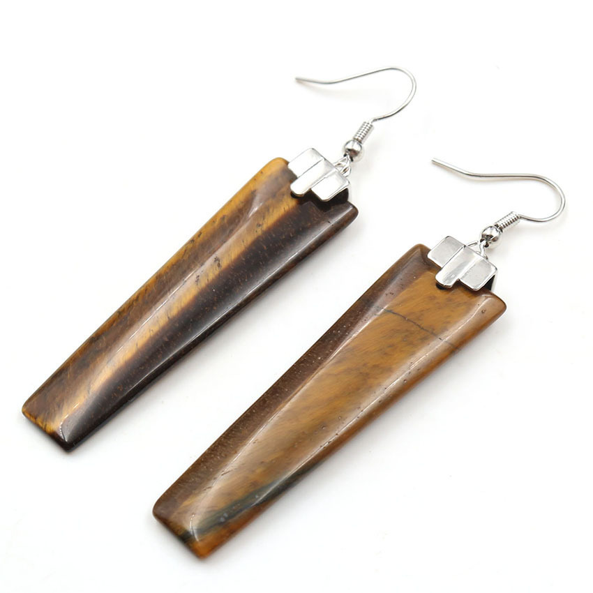 Fashion Earrings Natural Crystal Stone Geometric Amethyst Rose Quartz Tiger Eye Stones Earrings for Women and Girl Jewelry