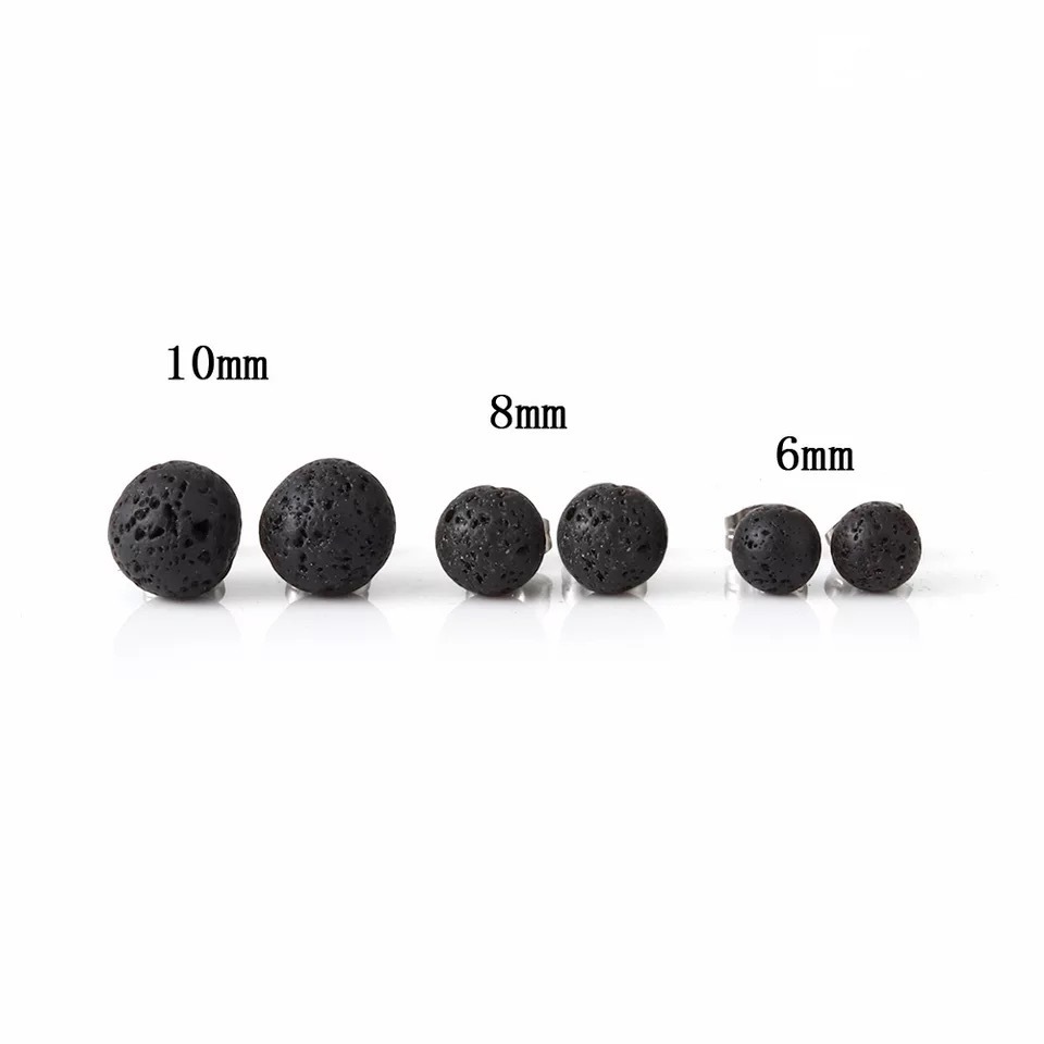Fashion Punk Rock Essential Oil Diffuser Round Ball Earrings Studs Natural Black Lava Stones Stud Earring