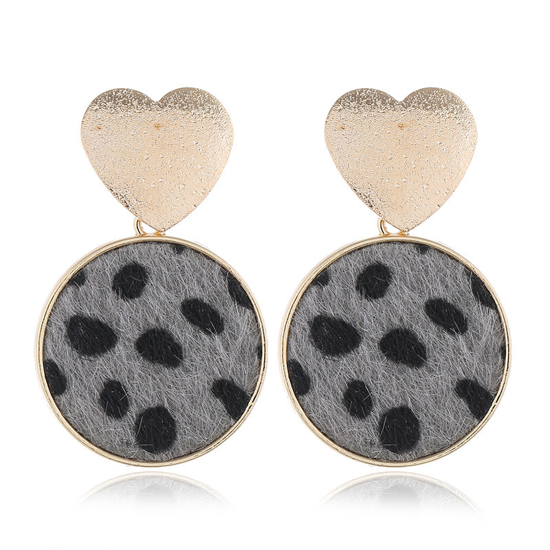 Wholesale Imitation Horsehair Leopard Print Leather Patch Earring Alloy Gold Heart Earrings 3 Colors Options