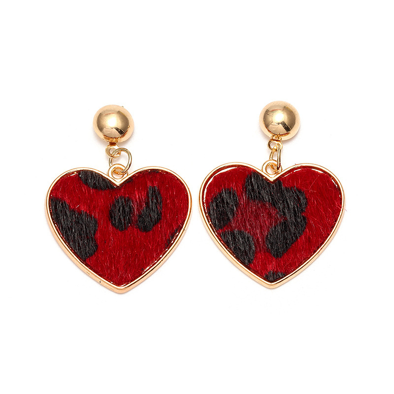 New Arrival  Horsehair Plush Animal Leopard Print Earrings Heart Shape Stud Earring For Women