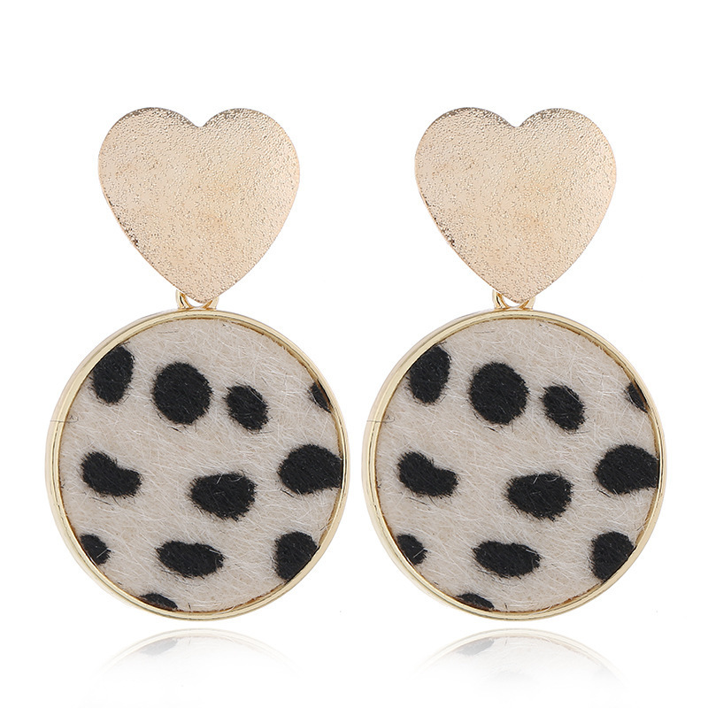Wholesale Imitation Horsehair Leopard Print Leather Patch Earring Alloy Gold Heart Earrings 3 Colors Options